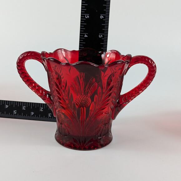 Mosser Inverted Thistle Glass Sugar Bowl Ruby Red Serving Jar Cold Press MCM - Picture 9 of 9